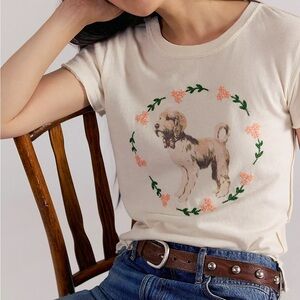 Free People We The Free Fur Friend Tee Cream Doodle Dog Graphic T-Shirt Size S